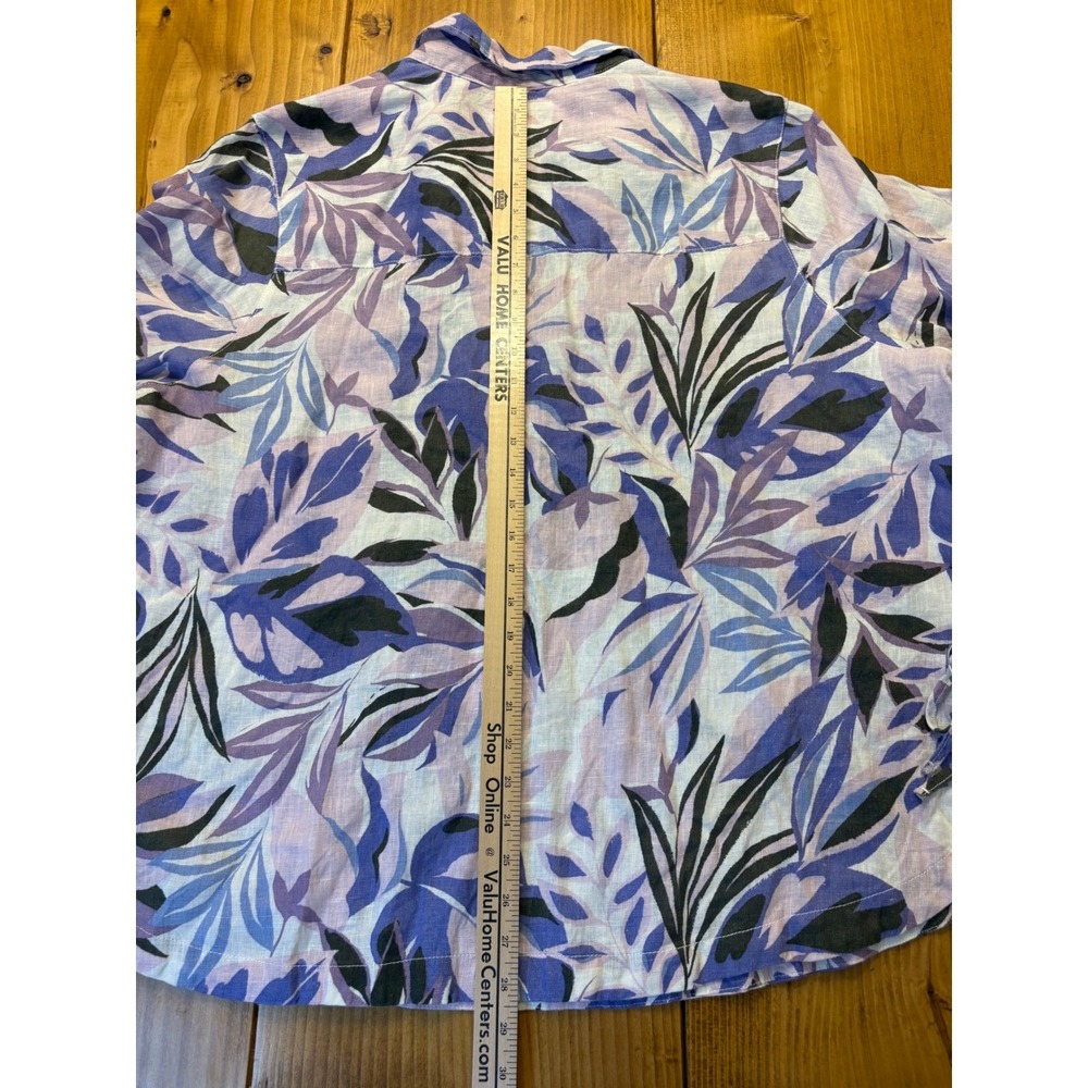 C&C California Women Purple Tropical Leaf Print 100% Linen Tunic Top 3/4 Sleeve - Picture 6 of 11